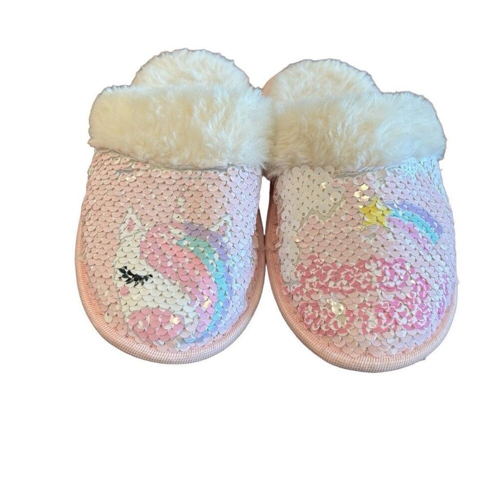 Unicorn Sequin GirlsSlippers Size Small 10-11